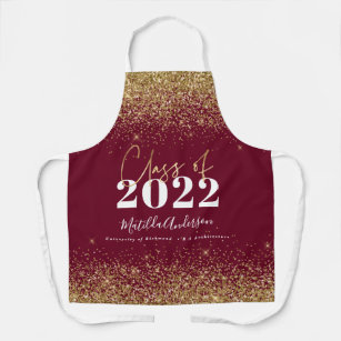 Burgundy gold glitter class of graduation modern apron