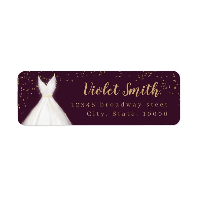 Burgundy Gold Glitter Elegant Dress return address (Front)