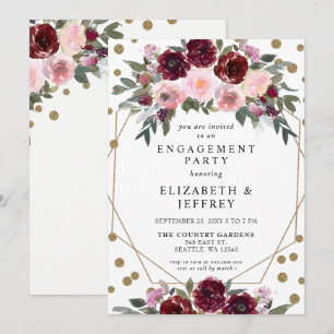 Burgundy Gold Glitter Geometric Engagement Party   Invitation