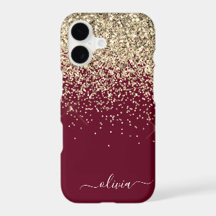 Burgundy Gold Glitter Girly Monogram Glam