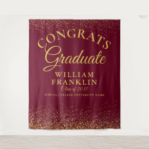 Burgundy Gold Glitter Graduation Photo Backdrop Tapestry