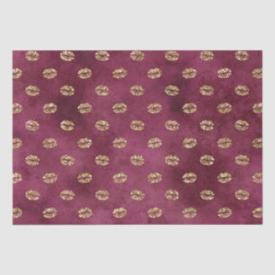 Burgundy Gold Glitter Kisses Lips    Tissue Paper