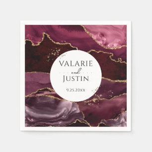 Burgundy Gold Glitter Marble Wedding  Napkins