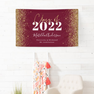 Burgundy gold glitter script class of graduation banner