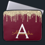 Burgundy Gold Glitter Sparkle Monogram Laptop Sleeve<br><div class="desc">Burgundy Marsala and Gold Faux Dripping Modern and Elegant Girly Glitter and Sparkle Elegant Monogram Case. This case can be customized to include your initial and first name.</div>