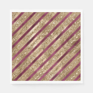 Burgundy Gold Glitter Stripes  Napkin