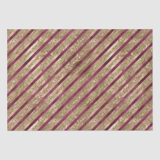 Burgundy Gold Glitter Stripes Tissue Paper (Front)