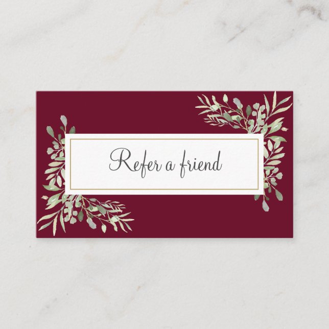 Burgundy Gold Greenery Business Referral Card (Front)