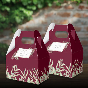 Burgundy Gold Greenery Foliage Wedding Favor Box