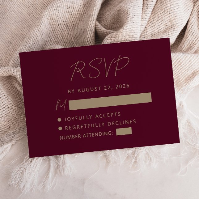 Burgundy Gold Handwriting Wedding RSVP Card (Creator Uploaded)