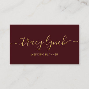 Burgundy Gold  Handwritten Script Calligraphy Business Card