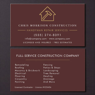 Burgundy Gold Handyman Construction  Business Card