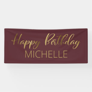 Burgundy Gold Happy Birthday Banner