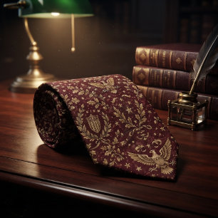 Burgundy Gold Heraldic Eagle Heritage Tie