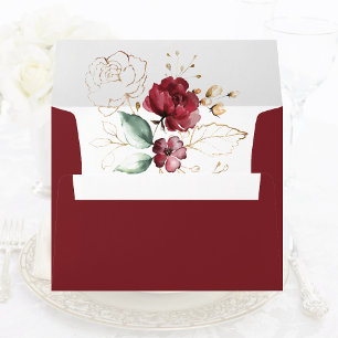 Burgundy Gold Jewel Tone Floral Watercolor Envelope