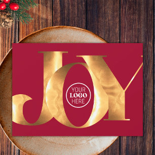Burgundy & Gold Joy Business Logo Happy Holidays Holiday Card