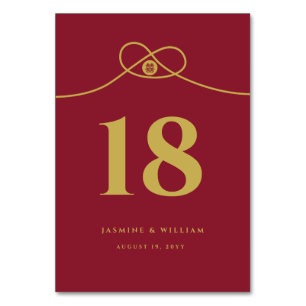 Burgundy Gold Knot Union Double Happiness Chinese Table Number