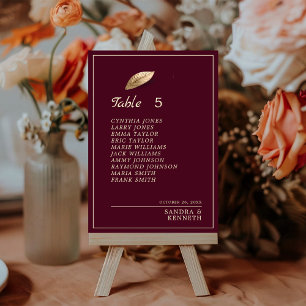 Burgundy & Gold Leaf Table Number Seating Chart