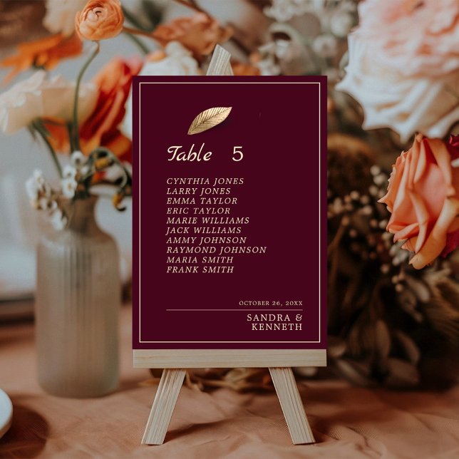 Burgundy & Gold Leaf Table Number Seating Chart (Creator Uploaded)