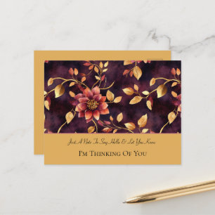 Burgundy Gold Leaves Floral Thinking of You Postcard