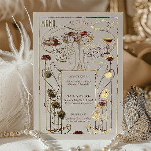Burgundy Gold Menu Card Vintage Art Nouveau Foil