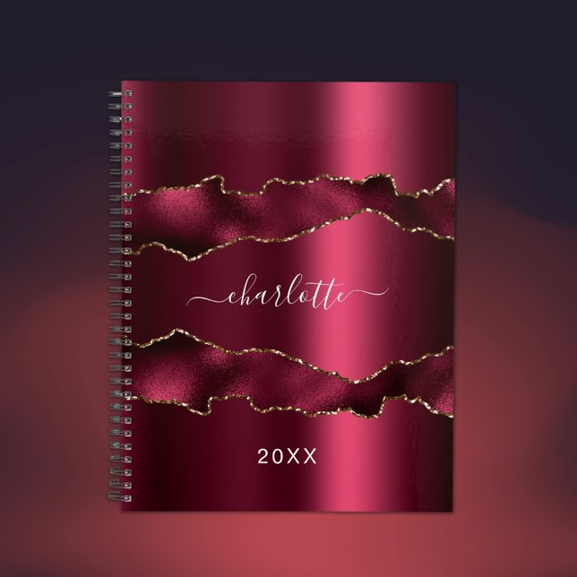 Burgundy gold metal agate marble name script 2022 planner (Creator Uploaded)