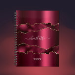 Burgundy gold metal agate marble name script 2025 planner<br><div class="desc">Burgundy,  gold agate,  marble stone print as background.  Personalize and add your name. The name is written with a modern hand lettered style script.</div>