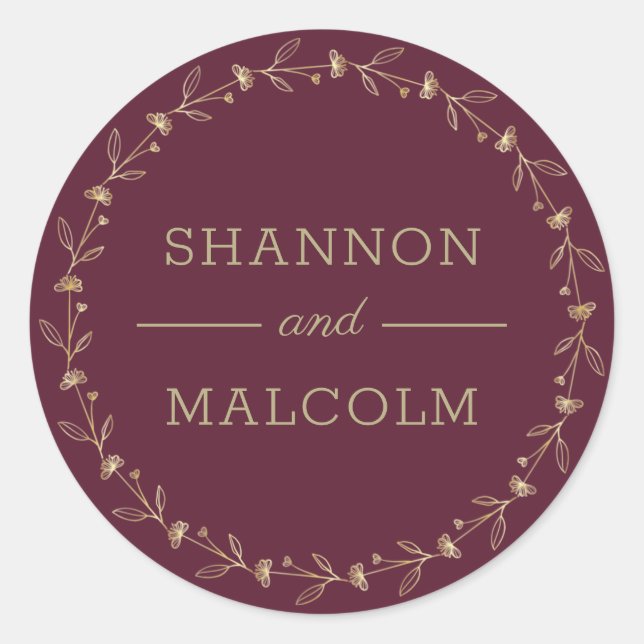 Burgundy Gold Minimalist Wedding Envelope Seal (Front)