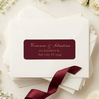 Burgundy Gold Minimalist Wedding Return Address
