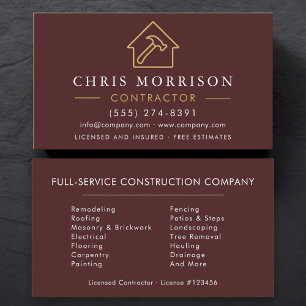 Burgundy Gold Modern Building Construction  Business Card