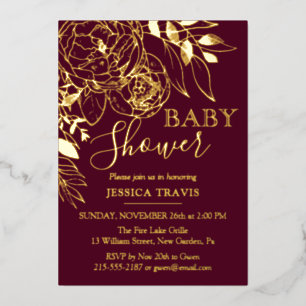 Burgundy & Gold Modern Floral Baby Shower