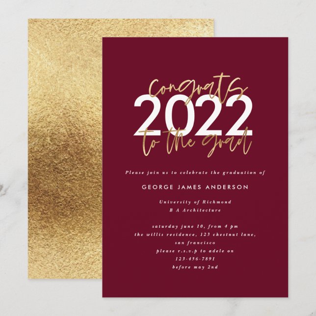burgundy gold modern script graduation  (Front/Back)