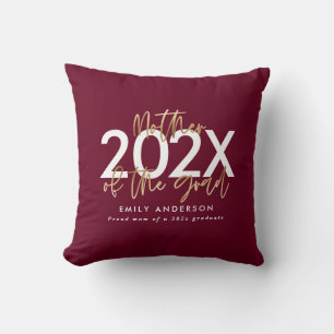 burgundy gold modern script photo graduation throw pillow