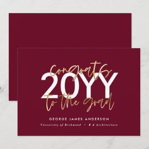 burgundy gold modern script stylish graduation invitation