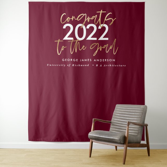 burgundy gold modern script stylish graduation  tapestry (In Situ)