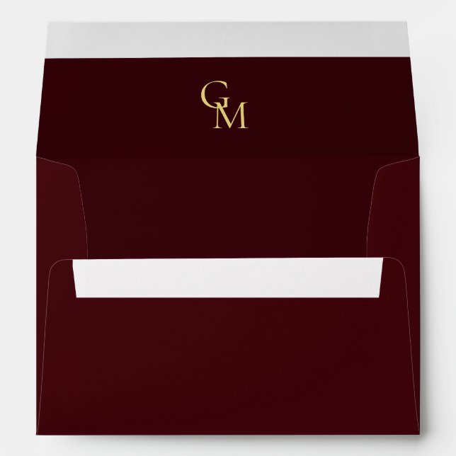 Burgundy & Gold Monogram Elegant Deep Red Wedding Envelope (Back (Bottom))