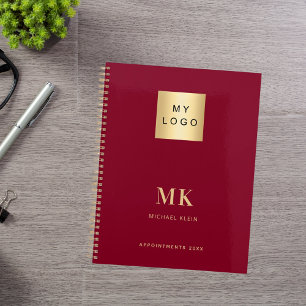Burgundy gold monogram initials business 2027 planner