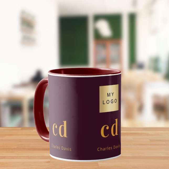 Burgundy gold monogram name business logo mug (Creator Uploaded)