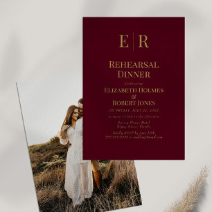 Burgundy Gold Monogram Rehearsal Dinner Invitation