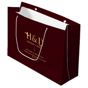 Burgundy & Gold Monogram Wedding Welcome Guest Large Gift Bag