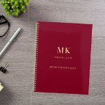 Burgundy gold name monogram 2025 planner<br><div class="desc">A burgundy background colour,  golden text.  Personalize and add your first name,  monogram initials and full name,  a title year 2025 (or any year).</div>