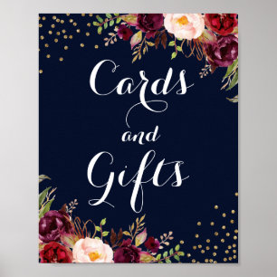Burgundy Gold Navy Floral Cards And Gifts Wedding Poster