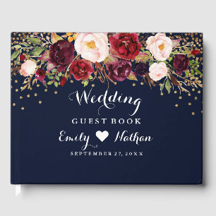 Burgundy Gold Navy Floral Mariage Livre d'or