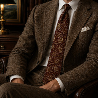 Burgundy Gold Paisley Vintage Ornate Pattern Tie