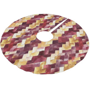 Burgundy Gold Peach Zigzag Christmas Brushed Polyester Tree Skirt