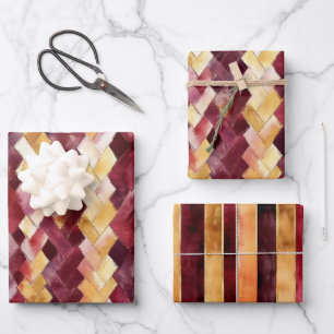 Burgundy Gold Peach Zigzag Christmas Wrapping Paper Sheet