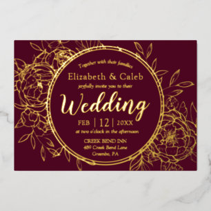 Burgundy & Gold Peony Modern Toile Wedding
