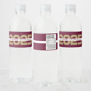 Burgundy & Gold Personalized Graduation Water Bottle Label