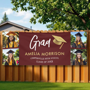 Burgundy Gold Photo Collage Graduate Graduation Banner