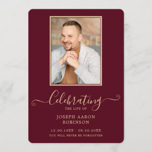 Burgundy Gold Photo Funeral Order of Service  Program